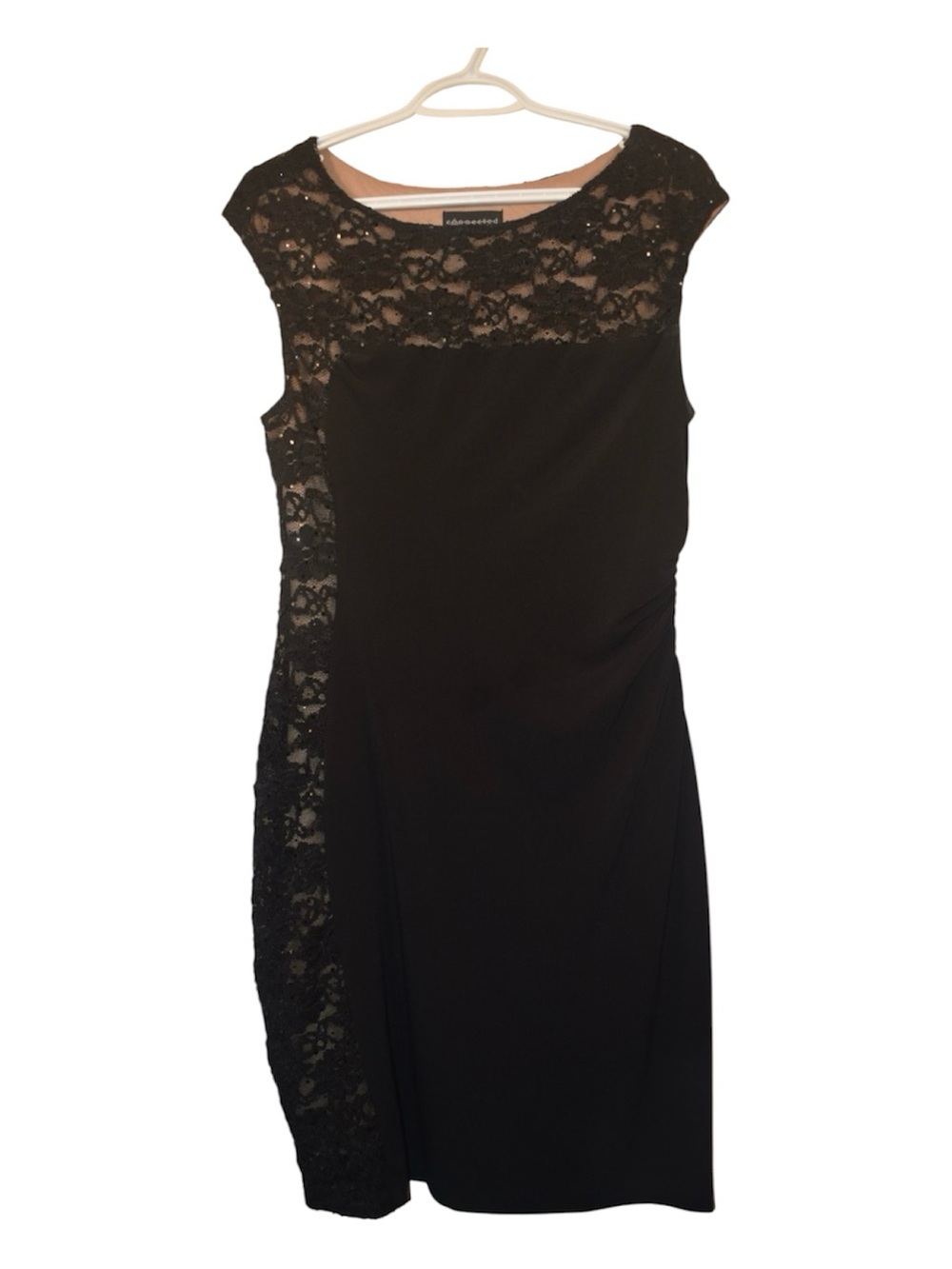 connected apparel Black Lace-Trim Midi Sheath Dress
